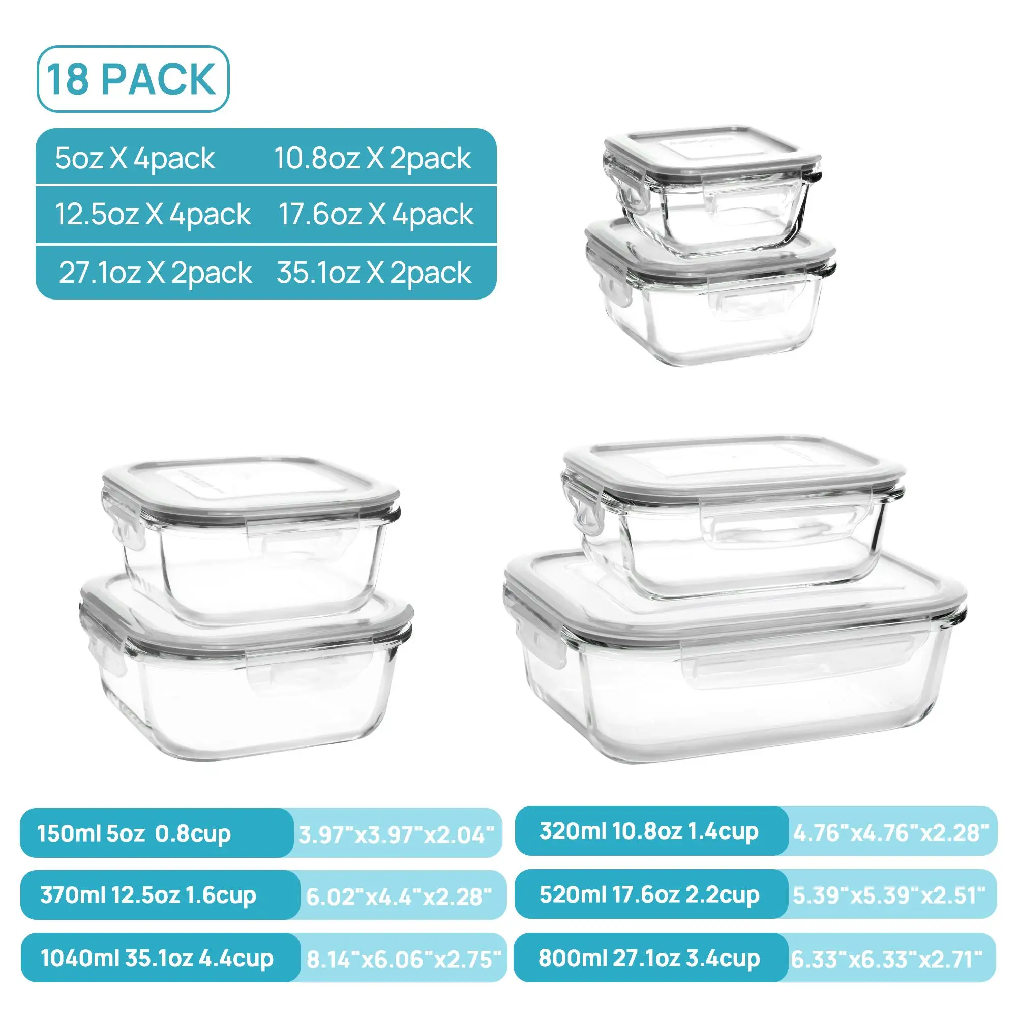 Набор из 18 стеклянных контейн – обзор и цена Meal Prep Lunch Boxes