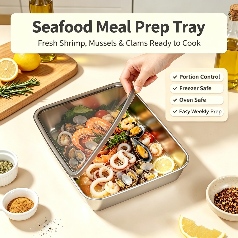 Квадратный поднос из нержавеющ – обзор и цена Meal Prep Seafood